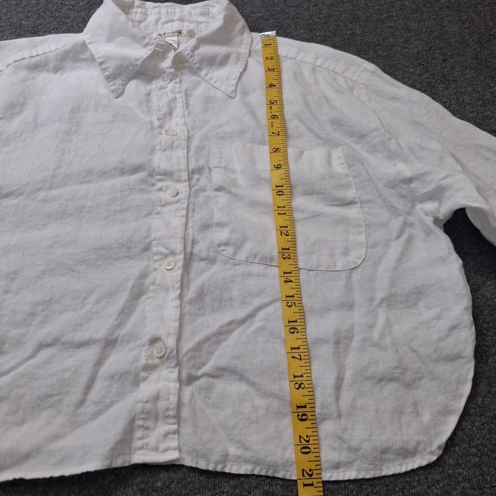 Banana Republic White 100% Linen Button Down Shirt Cropped Boxy Womens Medium - Picture 5 of 9
